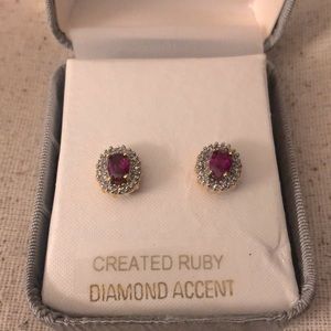 18kt Gold over Sterling Silver Created Ruby & Diamond Accent Earrings